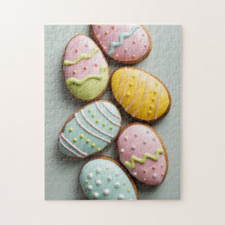 Egg-shaped Easter cookies with pastel icing