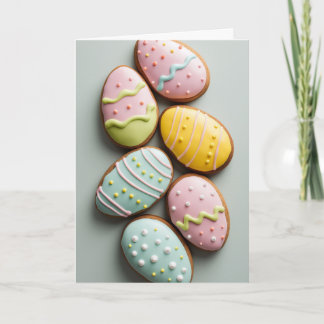 Egg-shaped Easter cookies with pastel icing Karte