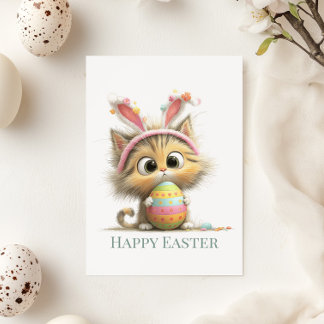 Egg-stra Cute Easter Cat Flat Greeting Card Feiertagskarte