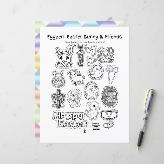 Eggbert Osterhase und Freunde! Papierblatt (Vorderseite/Rückseite Beispiel)