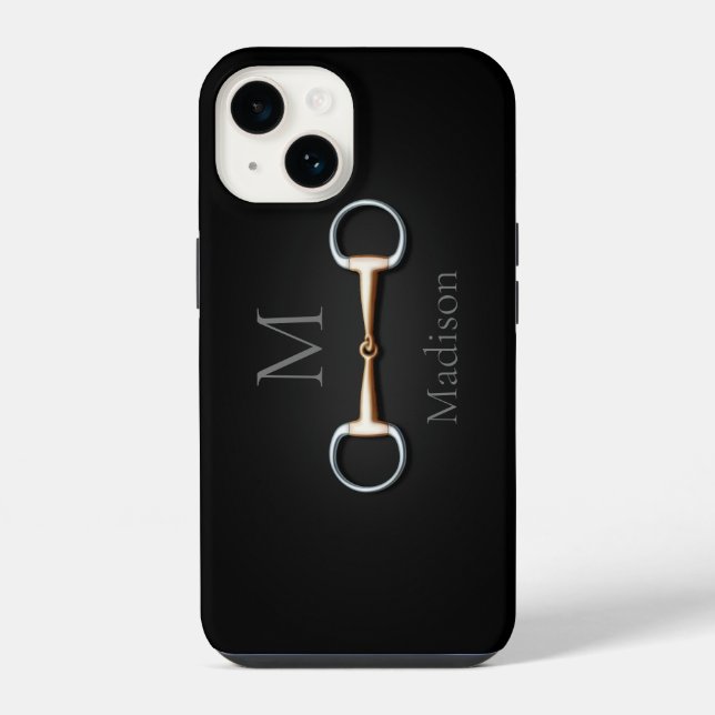 Eggbutt Snaffle Bit Mit Monogramm Reittier iPhone 14 Hülle (Rückseite)