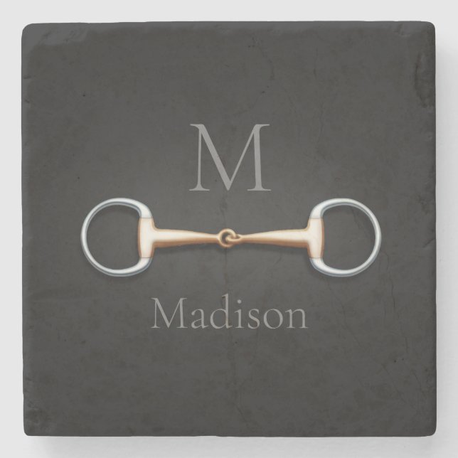 Eggbutt Snaffle Bit Mit Monogramm Reittier Steinuntersetzer (Vorderseite)