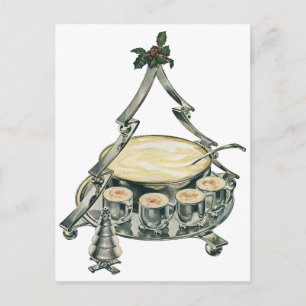 Eggnog in einer Weihnachtsbaum-Punch Bowl Feiertagspostkarte