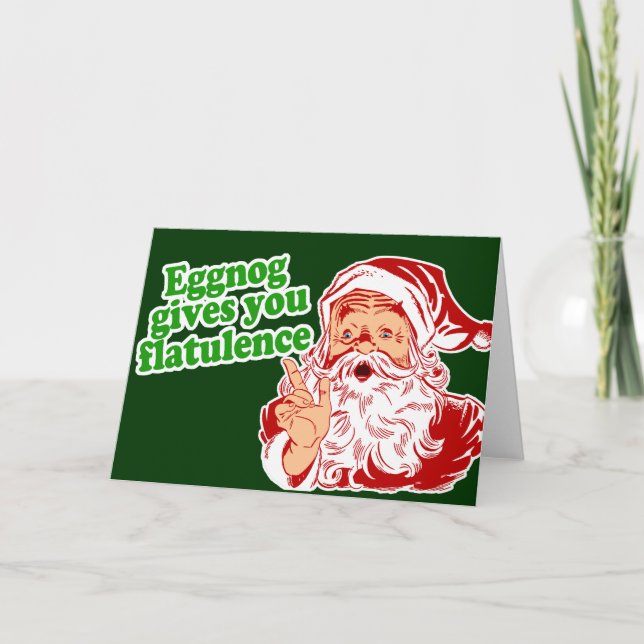 Eggnog macht Santa Furz Feiertagskarte (Vorderseite)