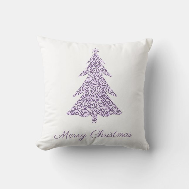 Eggpflanze lila schwirren Weihnachtsbaum auf weiß. Kissen (Vorderseite)