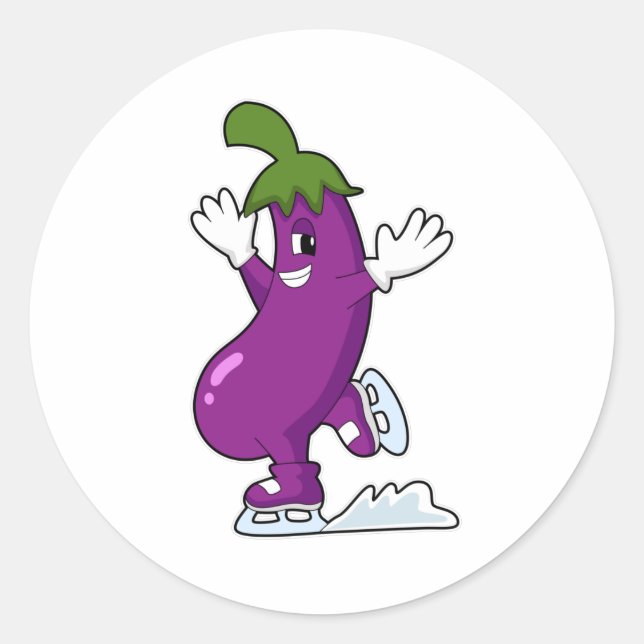 Eggplant bei Ice Skaten mit Ice-Skaten Runder Aufkleber (Vorderseite)