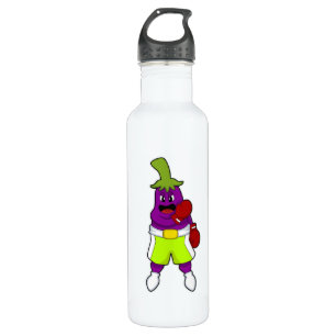 Eggplant beim Boxen mit Boxhandschuhen Edelstahlflasche