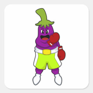 Eggplant beim Boxen mit Boxhandschuhen Quadratischer Aufkleber