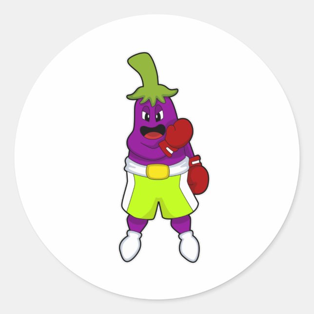 Eggplant beim Boxen mit Boxhandschuhen Runder Aufkleber (Vorderseite)