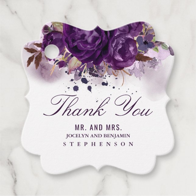 Eggplant Floral Elegant Wedding Vielen Dank Geschenkanhänger (Vorderseite)
