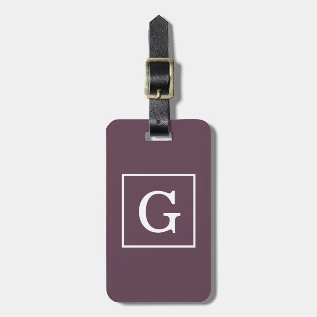 Eggplant Gerahmtes Anfangsmonogramm Gepäckanhänger (Vorderseite vertikal)