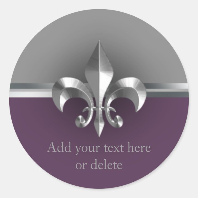Eggplant Gray Metal Style Silver Lilie Runder Aufkleber (Vorderseite)
