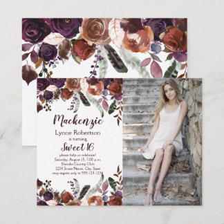 Eggplant Lila Butter Rum Rose Foto Sweet 16 Einladung