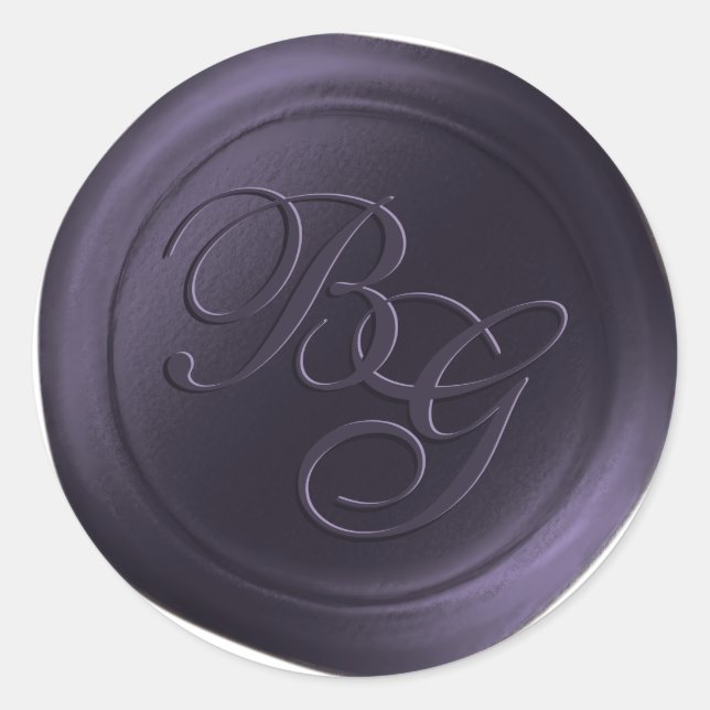 Eggplant Lila Double Monogram Wax Siegel Stickers (Vorderseite)