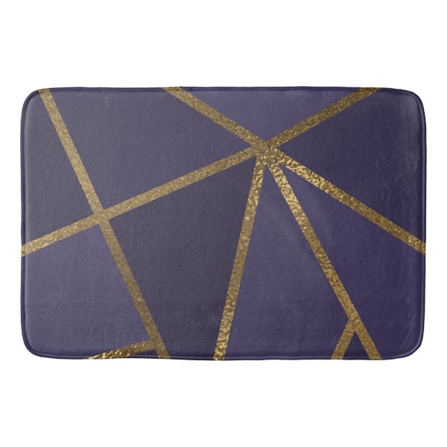 Eggplant Lila Gold Bronze Geometric Glam Chic Badematte (Vorderseite)