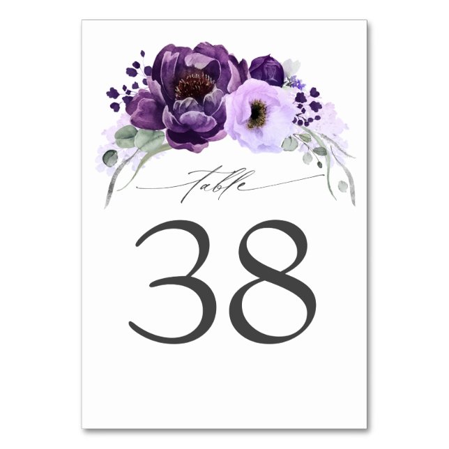 Eggplant Lila Hochzeitskarten für Tischnummern (Vorderseite)