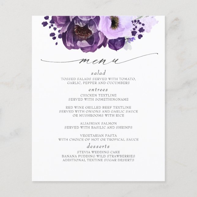 Eggplant Lila Modern Boho Wedding Menu Flyer (Vorne)