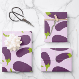 Eggplant Lila Pflanzenmuster Geschenkpapier Set