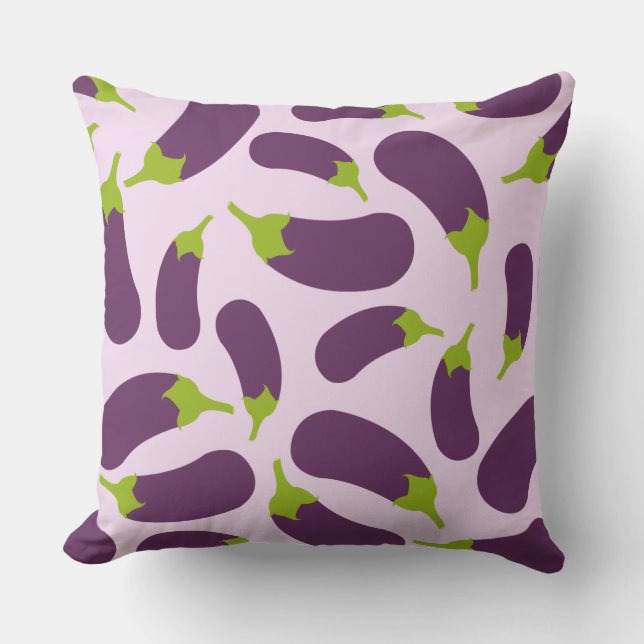 Eggplant Lila Pflanzenmuster Kissen (Vorderseite)