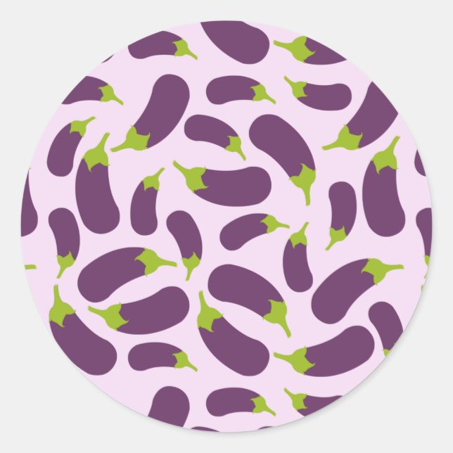 Eggplant Lila Pflanzenmuster Runder Aufkleber (Vorderseite)