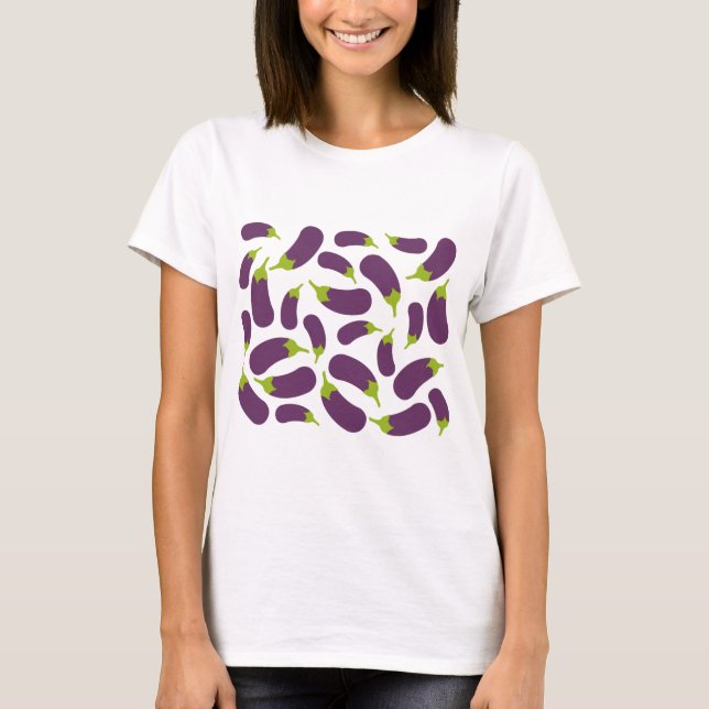 Eggplant Lila Pflanzenmuster T-Shirt (Vorderseite)