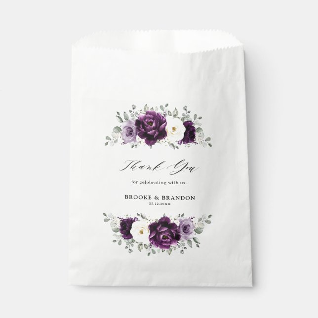 Eggplant Lila Plum Elfenbeinblütenhochzeit Geschenktütchen (Vorderseite)