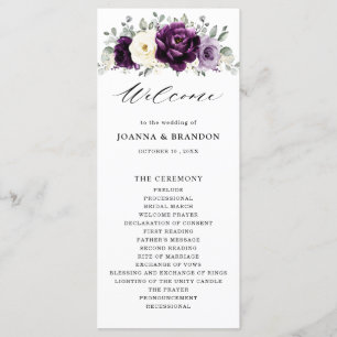 Eggplant Lila Plum Elfenbeinblütenhochzeit Programm