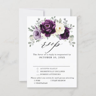 Eggplant Lila Plum Elfenbeinblütenhochzeit RSVP Karte