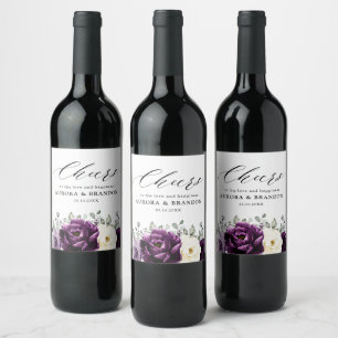 Eggplant Lila Plum Elfenbeinblütenhochzeit Weinetikett
