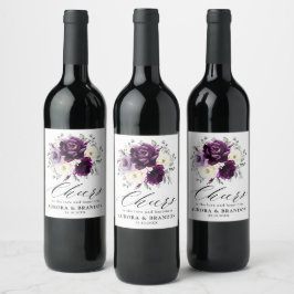 Eggplant Lila Plum Elfenbeinblütenhochzeit Weinetikett