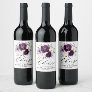 Eggplant Lila Plum Elfenbeinblütenhochzeit Weinetikett