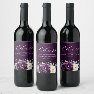 Eggplant Lila Plum Elfenbeinblütenhochzeit Wi Weinetikett