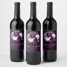 Eggplant Lila Plum Elfenbeinblütenhochzeit Wi Weinetikett
