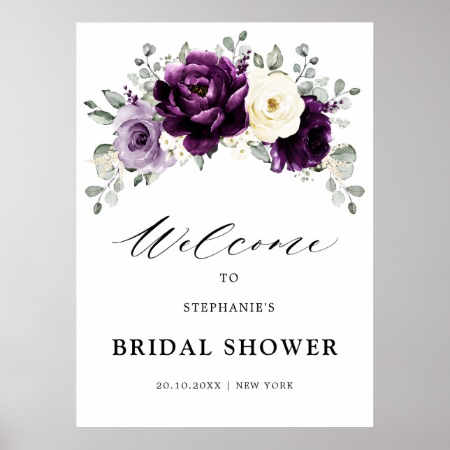 Eggplant Lila Plum Ivory Brautparty Willkommen Poster (Vorne)