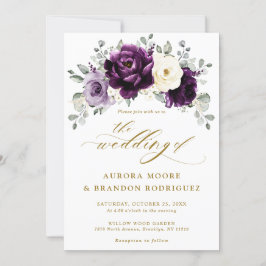 Eggplant Lila Plum Ivory Gold Floral Wedding Einladung