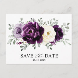 Eggplant Lila Plum Ivory Save the Date weiß Postkarte