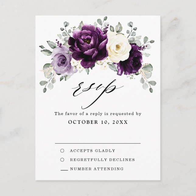 Eggplant Lila Plum Ivory White Floral UAWG Postkarte (Vorderseite)