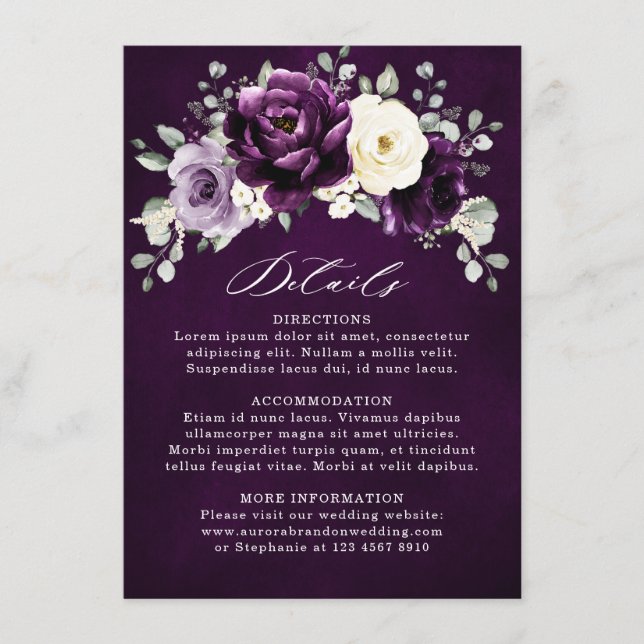 Eggplant Lila Plum Ivory White Floral Wedding En Begleitkarte (Vorderseite)