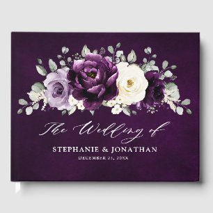 Eggplant Lila Plum Ivory White Floral Wedding Gu Gästebuch