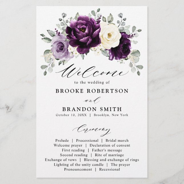 Eggplant Lila Plum Ivory White Wedding Program (Vorderseite)