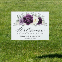 Eggplant Lila Plum Ivory White Wedding Willkommen