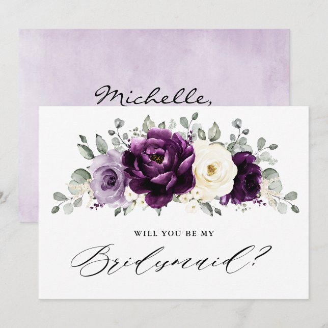Eggplant Lila Plum Werden Sie meine Bridesmaid Einladung (Vorne/Hinten)