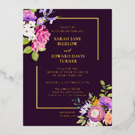 Eggplant Lila Ranunculus floral Folie Einladungspostkarte