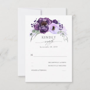 Eggplant Lila Silver Glitzer Blätter Hochzeit RSVP Karte