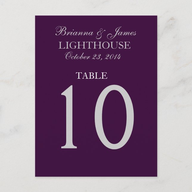 Eggplant Lila & Silver Wedding Tischnummer Card (Vorderseite)