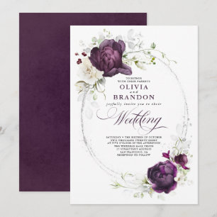 Eggplant Lila und White Floral Boho Wedding Einladung