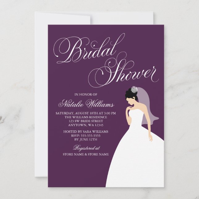 Eggplant Lila Wedding Gown Brautparty Einladung (Vorderseite)