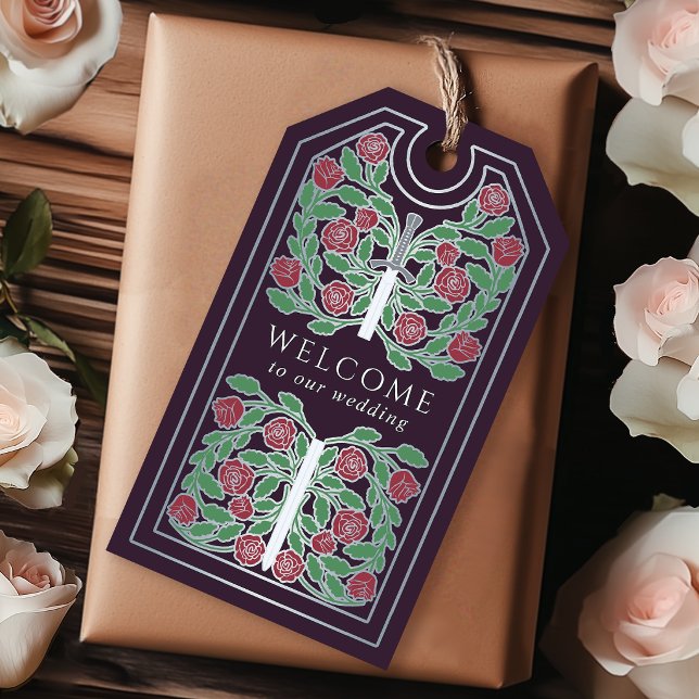 Eggplant Medieval Silver Sword Wedding Welcome Geschenkanhänger (Von Creator hochgeladen)