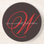 Eggplant Monogram Wedding Anniversary Untersetzer<br><div class="desc">Wedding Keepake Wedding Party Necklaces - um die Hintergrundfarbe zu ändern - klicken Sie auf anpassen - klicken Sie auf Bearbeiten - wählen Sie das letzte Tool aus dem Drop-Down-Menü und wählen Sie eine der angezeigten Farben aus oder geben Sie Ihren RGB-Hex-Code für Ihre Hochzeitfarbe ein. Um die Schriftart-Farbe zu...</div>