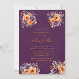 Eggplant Orange Floral Elegante Engagement Party Einladung